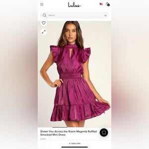 Lulus Sheen You Across the Room Magenta Ruffled Smocked Mini Dress